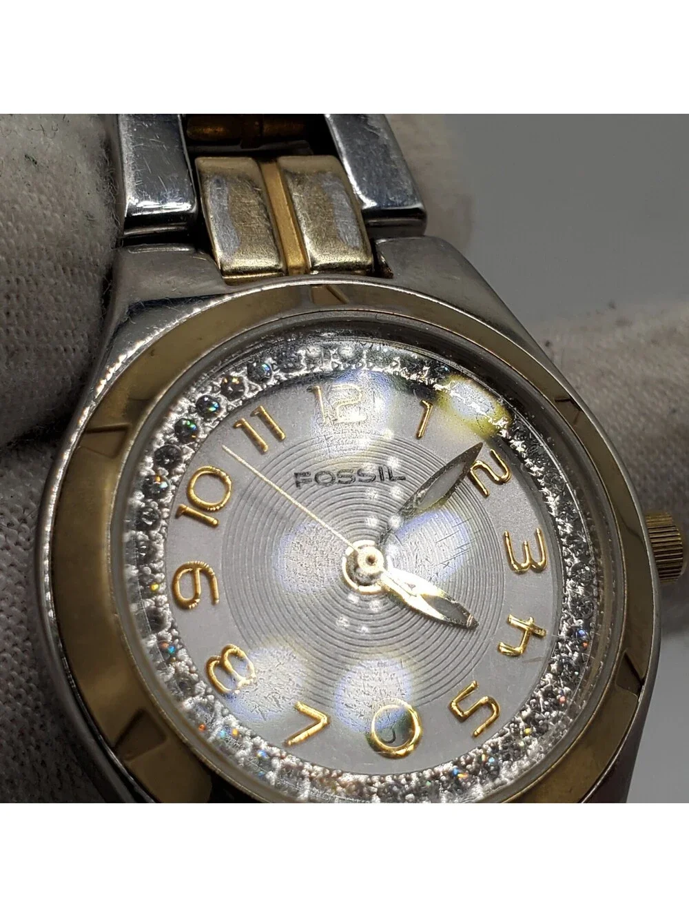 Fossil Watch Women New Battery 28mm Two-Tone Date Dial ES-1741
